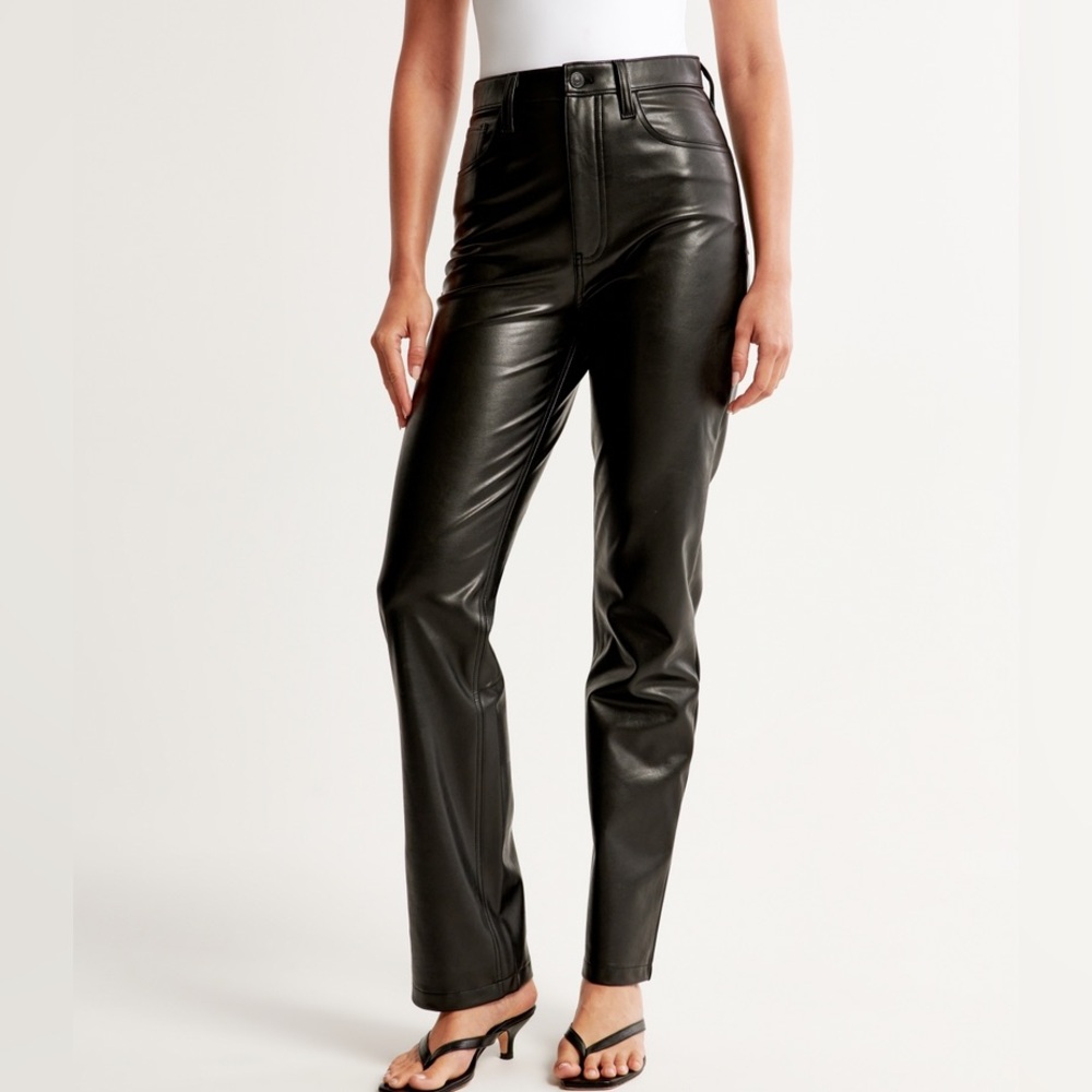 A&F The 90s Straight Ultra High Rise Leather Pants - Picture 3 of 9